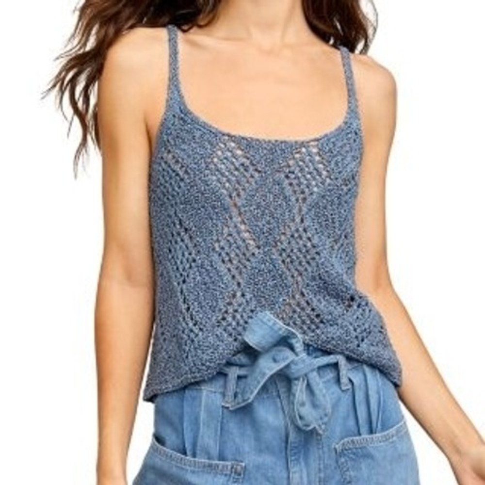 Free People Blue Crochet Knit Tank Top
